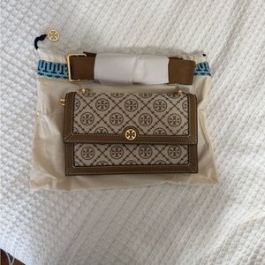 Tory Burch Brown and Cream Geometric Crossbody Bag